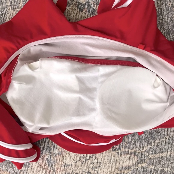 ELEGANT TASTE Red Flounce One Shoulder Bikini with High Waist Bottom Sz.S (NWOT) - Picture 10 of 11